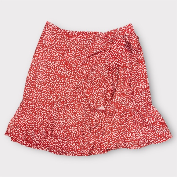Red Dalmatian Polka Dot Print Ruffle Hem Knot Wrap Skirt size Medium (6) - Picture 6 of 6